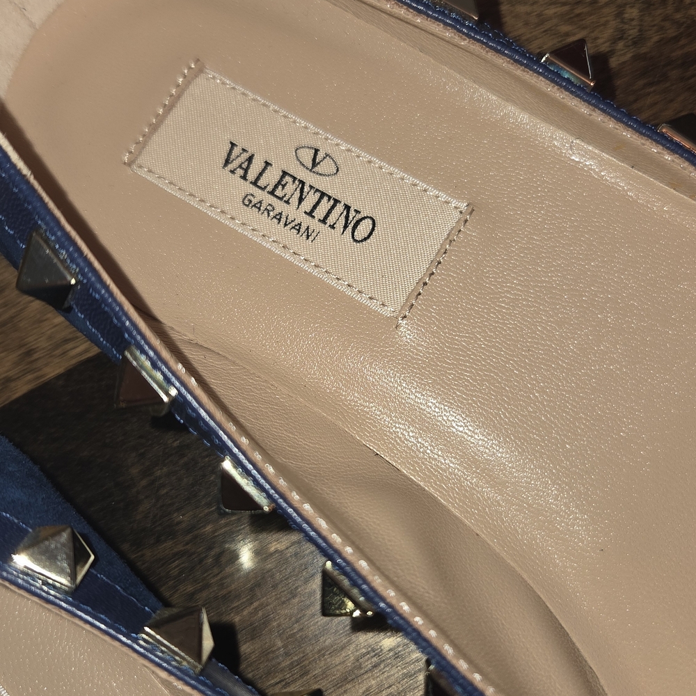Valentino Navy Suede Rockstud Pointed Toe Flats - Picture 3 of 6
